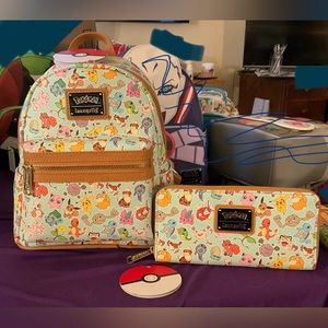 Pokémon Loungefly Pokémon Characters teal Backpack & Wallet Set